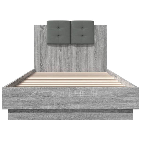 Bettgestell 100x200 cm Grau Sonoma mit Kopfteil