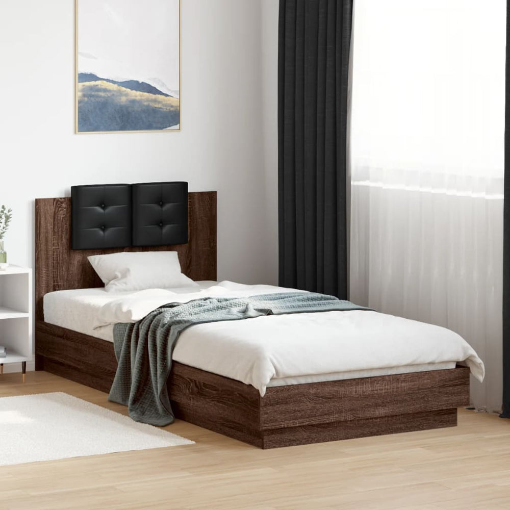 Bettgestell 100x200 cm Braun Eiche mit Kopfteil
