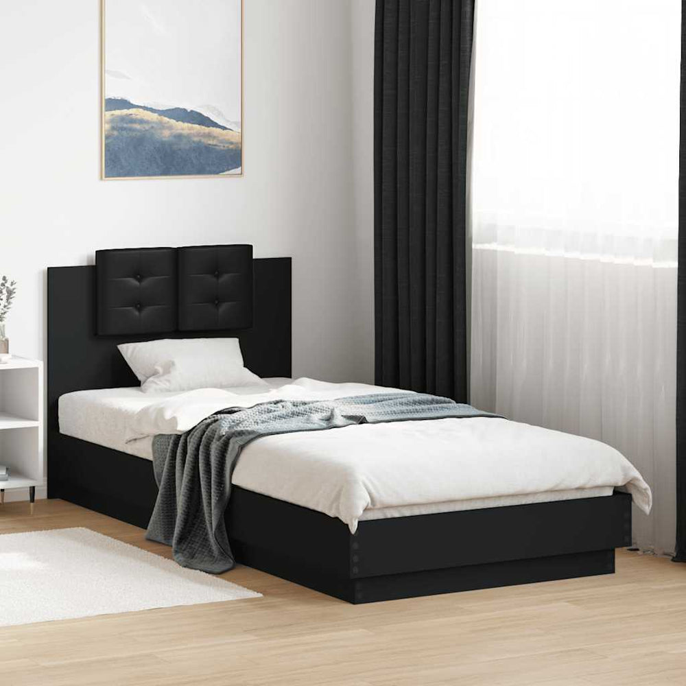 Bettgestell Schwarz 90x200 cm mit Kopfteil