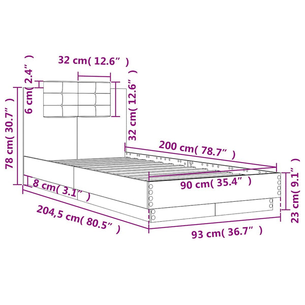 Bettgestell Sonoma-Eiche 90x200 cm