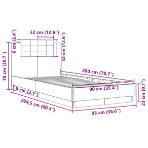 vidaXL Bed Frame with Headboard Brown Oak Effect 90x200 cm