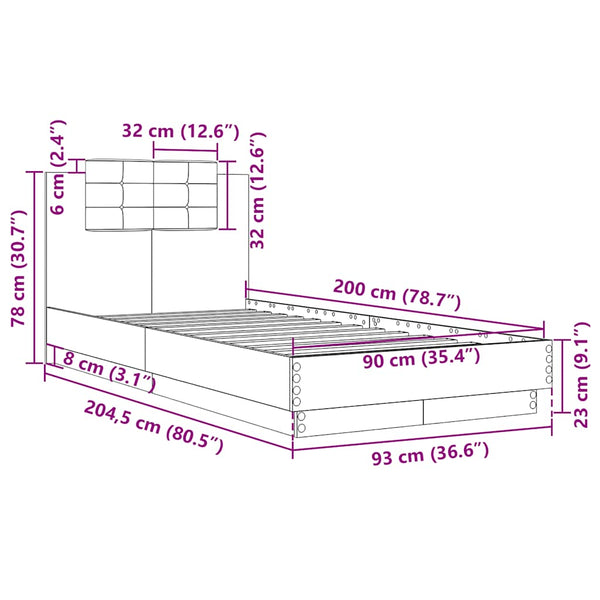 vidaXL Bed Frame with Headboard Brown Oak Effect 90x200 cm
