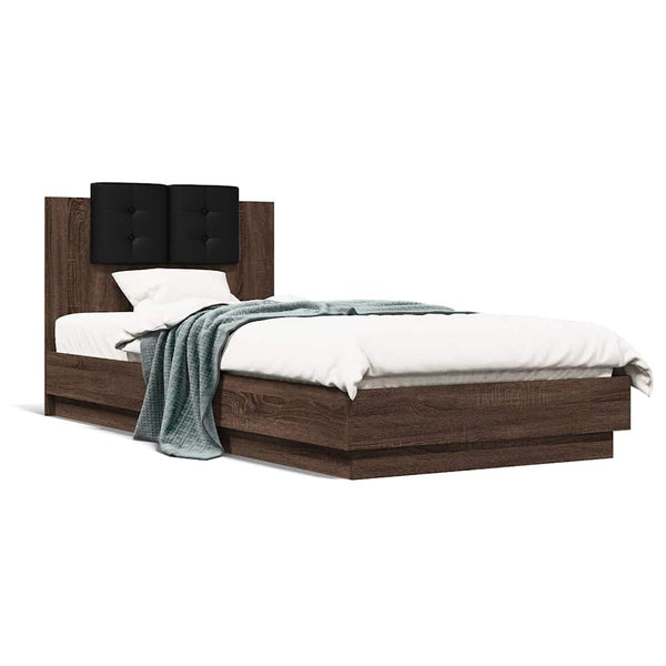vidaXL Bed Frame with Headboard Brown Oak Effect 90x200 cm
