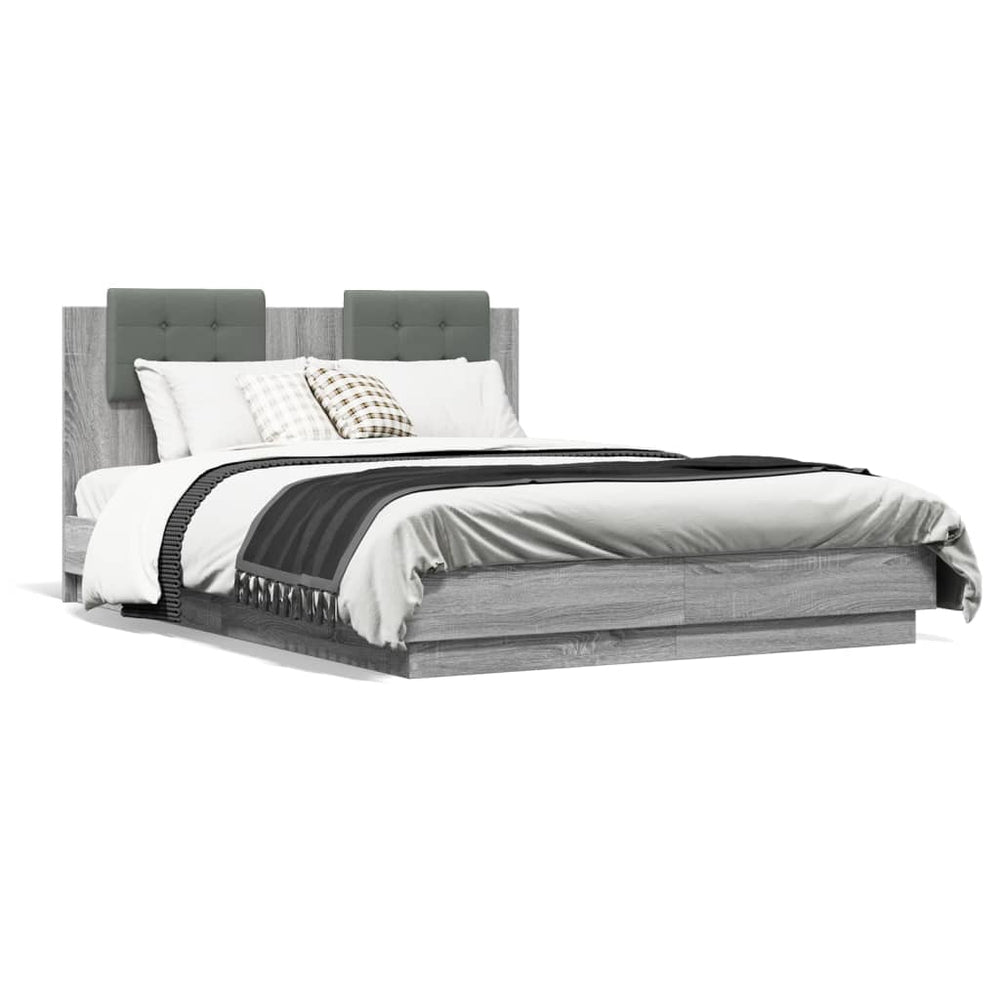 vidaXL Bed Frame with Headboard Gray Sonoma 120x190 cm Engineered Wood