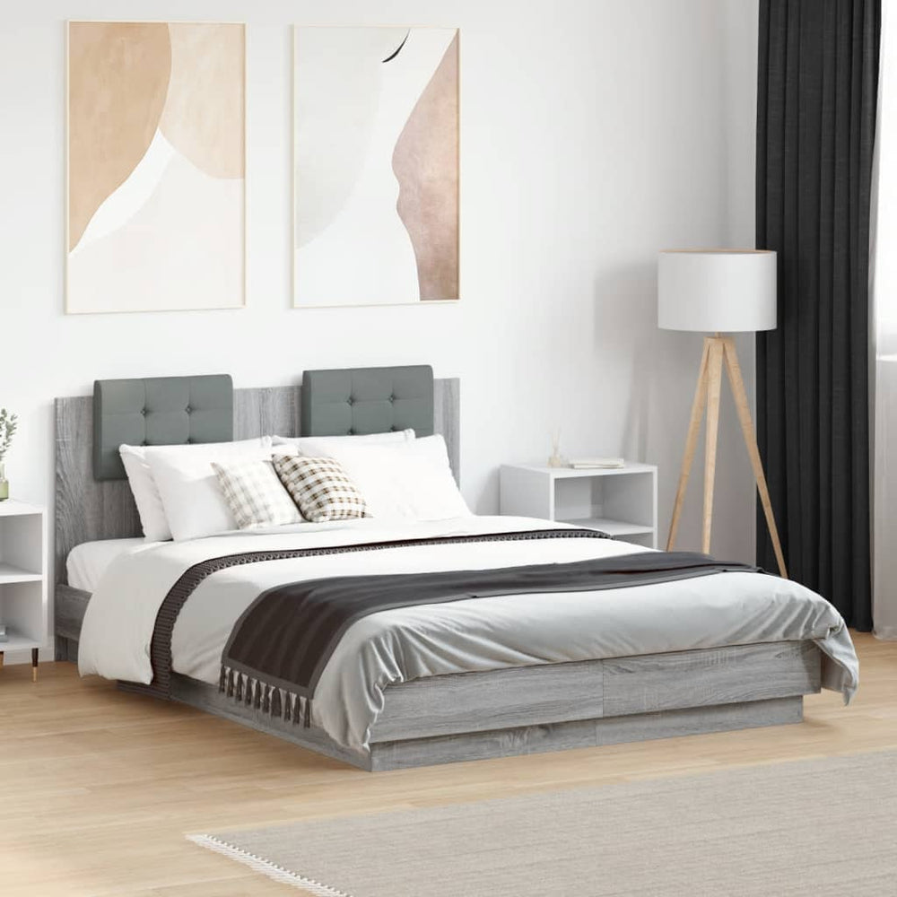 vidaXL Bed Frame with Headboard Gray Sonoma 120x190 cm Engineered Wood