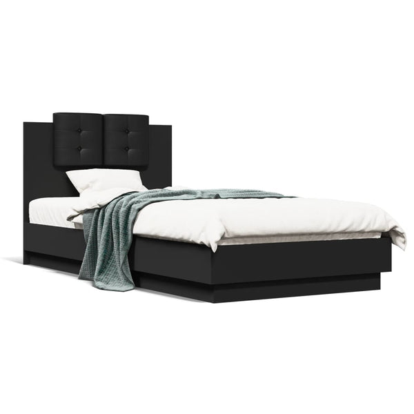vidaXL Bed Frame with Headboard Black 90x190 cm Engineered Wood