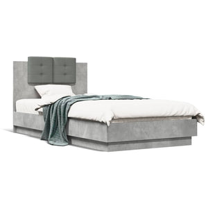 vidaXL Bed Frame with Headboard Concrete Grey 90x190 cm Engineered Wood