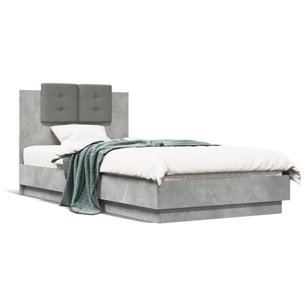 vidaXL Bed Frame with Headboard Concrete Grey 90x190 cm Engineered Wood