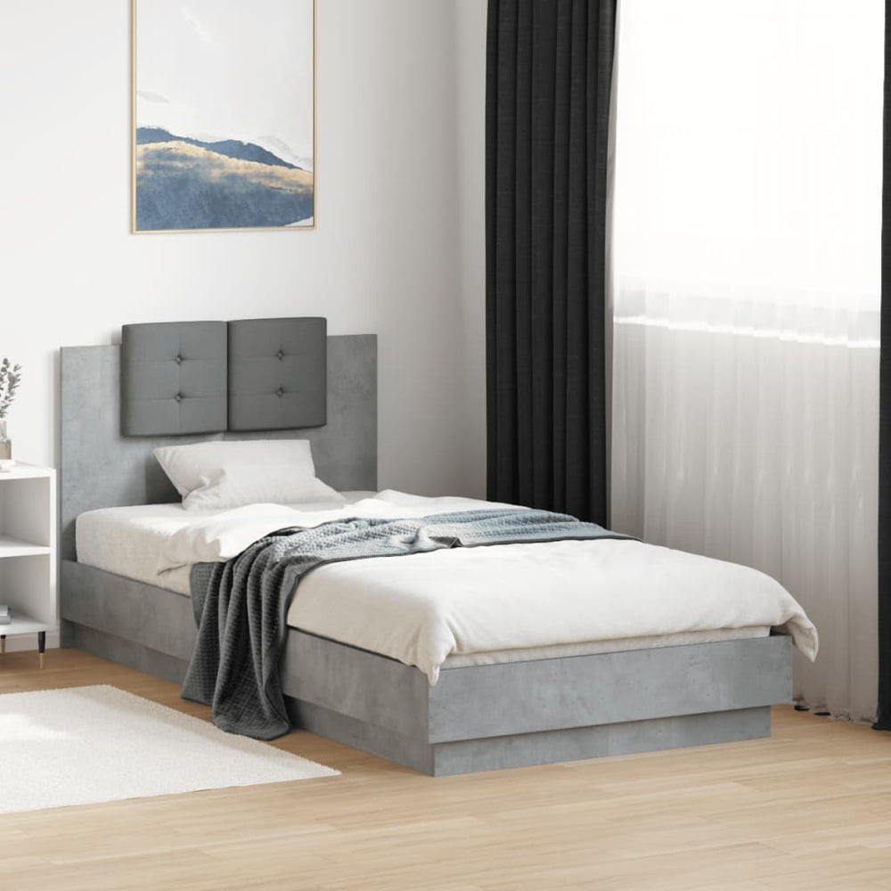 vidaXL Bed Frame with Headboard Concrete Grey 90x190 cm Engineered Wood