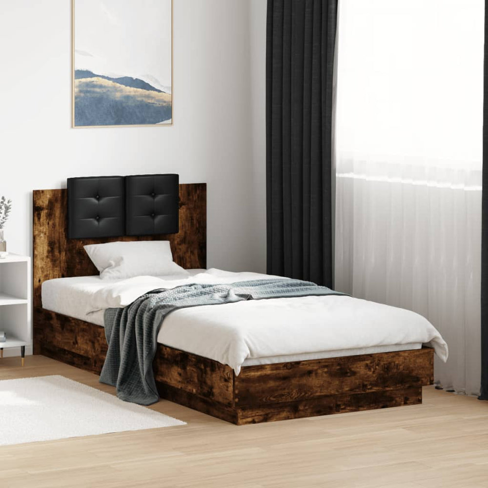 vidaXL Bed Frame with Headboard Smoked Oak 90x190 cm Engineered Wood