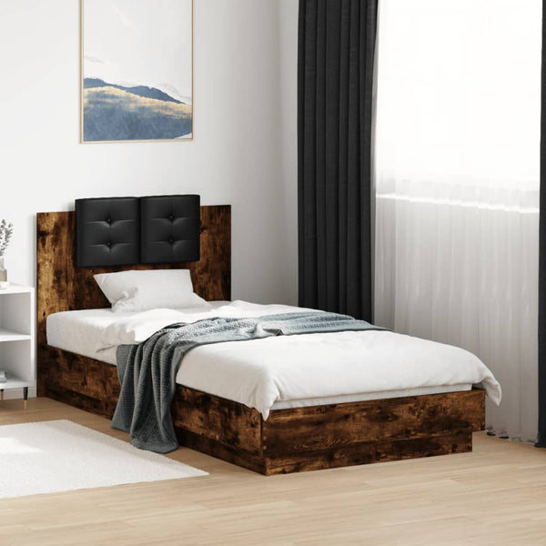 vidaXL Bed Frame with Headboard Smoked Oak 90x190 cm Engineered Wood