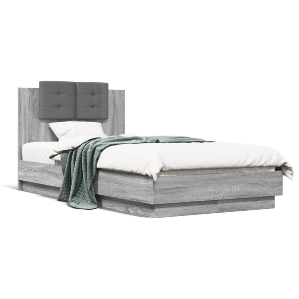 vidaXL Bed Frame with Headboard Gray Sonoma 90x190 cm Engineered Wood