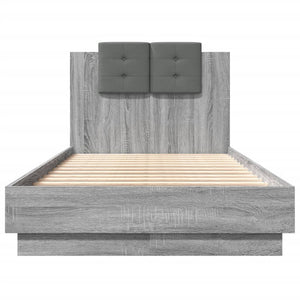 vidaXL Bed Frame with Headboard Gray Sonoma 90x190 cm Engineered Wood