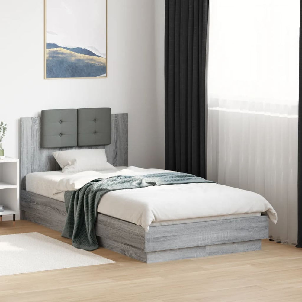 vidaXL Bed Frame with Headboard Gray Sonoma 90x190 cm Engineered Wood