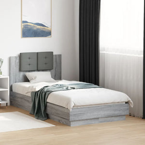 vidaXL Bed Frame with Headboard Gray Sonoma 90x190 cm Engineered Wood