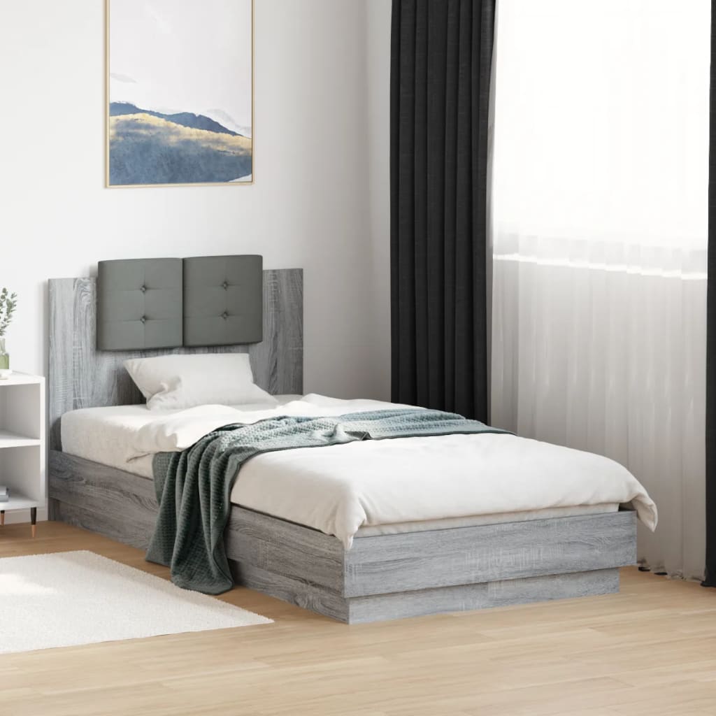 vidaXL Bed Frame with Headboard Gray Sonoma 90x190 cm Engineered Wood