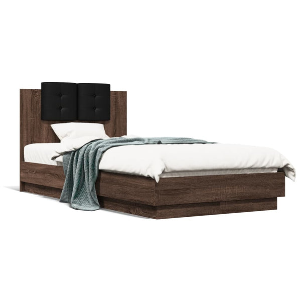 vidaXL Bed Frame with Headboard Brown Oak Effect 90x190 cm