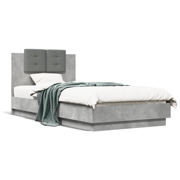 vidaXL Bed Frame with Headboard Concrete Grey 75x190 cm Engineered Wood