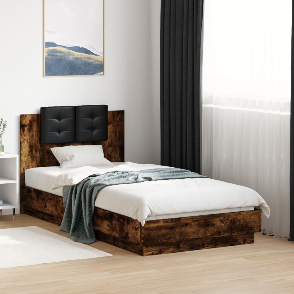 vidaXL Bed Frame with Headboard Smoked Oak 75x190 cm Engineered Wood