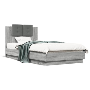 vidaXL Bed Frame with Headboard Sonoma Grey 75x190 cm Engineered Wood