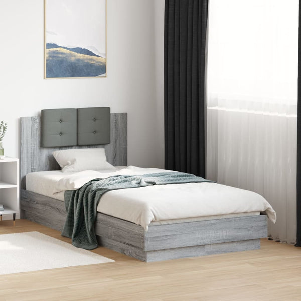 vidaXL Bed Frame with Headboard Sonoma Grey 75x190 cm Engineered Wood