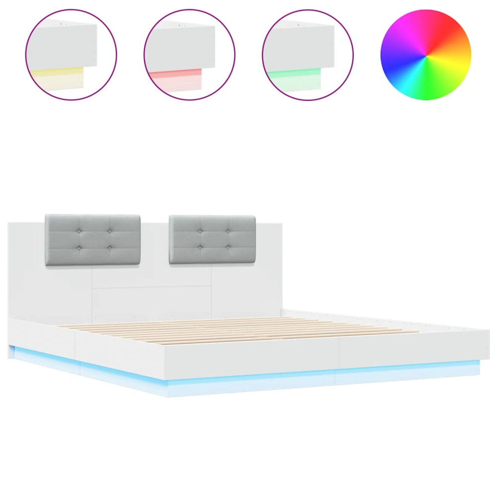 vidaXL Bed Frame with Headboard and LED Lights White 200x200 cm