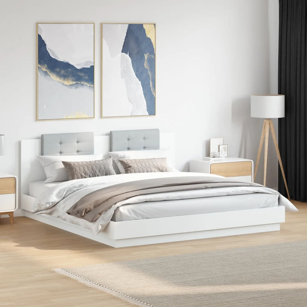 vidaXL Bed Frame with Headboard and LED Lights White 200x200 cm
