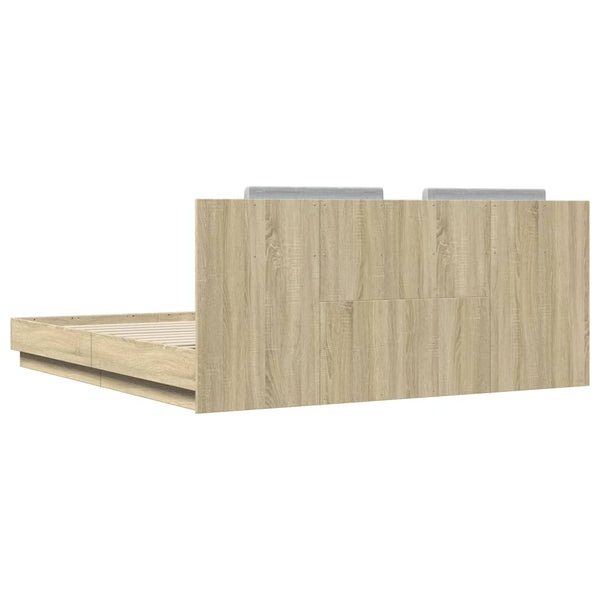 vidaXL Bed Frame with Headboard & LED Lights Sonoma Oak 200x200 cm