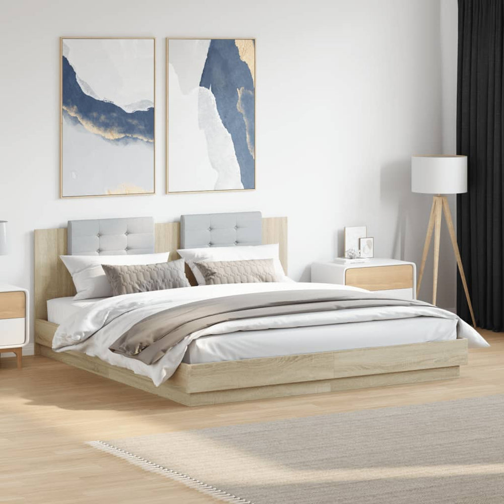 vidaXL Bed Frame with Headboard & LED Lights Sonoma Oak 200x200 cm