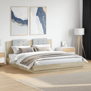 vidaXL Bed Frame with Headboard & LED Lights Sonoma Oak 200x200 cm