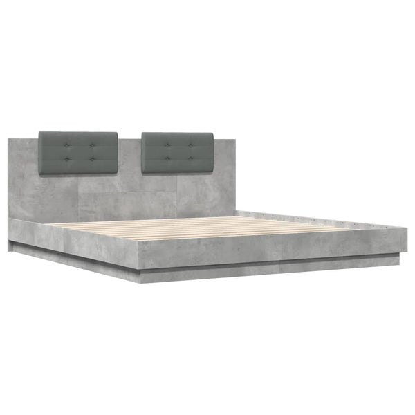vidaXL Bed Frame with Headboard and LED Lights Concrete Grey 200x200 cm
