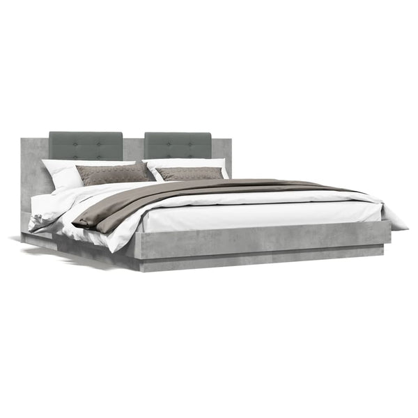vidaXL Bed Frame with Headboard and LED Lights Concrete Grey 200x200 cm
