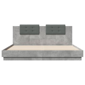 vidaXL Bed Frame with Headboard and LED Lights Concrete Grey 200x200 cm