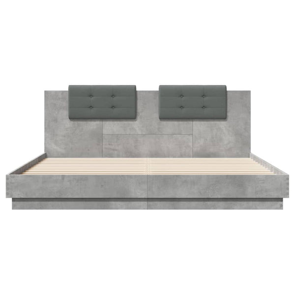 vidaXL Bed Frame with Headboard and LED Lights Concrete Grey 200x200 cm