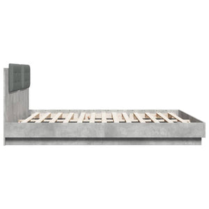 vidaXL Bed Frame with Headboard and LED Lights Concrete Grey 200x200 cm