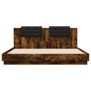 vidaXL Bed Frame with Headboard & LED Lights Smoked Oak 200x200 cm
