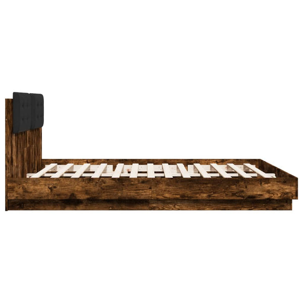 vidaXL Bed Frame with Headboard & LED Lights Smoked Oak 200x200 cm