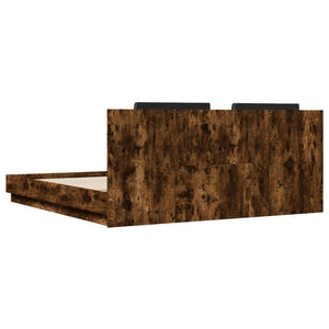 vidaXL Bed Frame with Headboard & LED Lights Smoked Oak 200x200 cm
