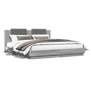 vidaXL Bed Frame with Headboard and LED Lights Grey Sonoma 200x200cm