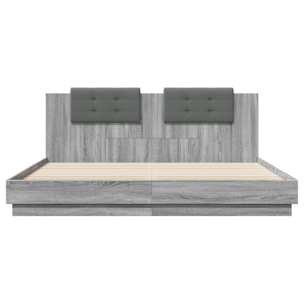 vidaXL Bed Frame with Headboard and LED Lights Grey Sonoma 200x200cm