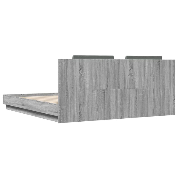 vidaXL Bed Frame with Headboard and LED Lights Grey Sonoma 200x200cm