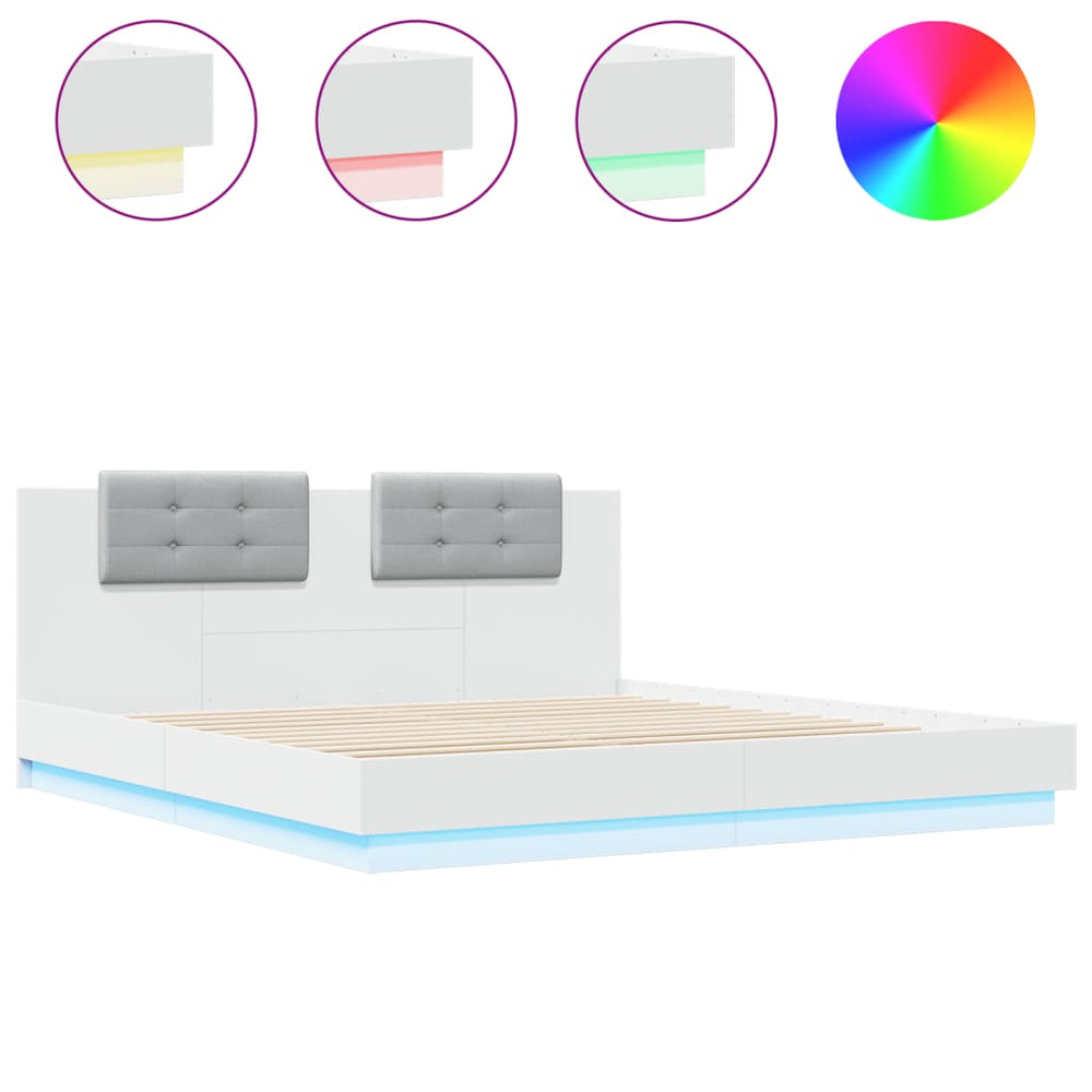 vidaXL Bed Frame with Headboard and LED Lights White 160x200 cm