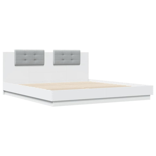 vidaXL Bed Frame with Headboard and LED Lights White 160x200 cm