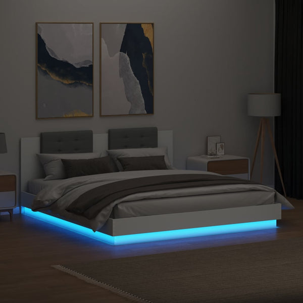 vidaXL Bed Frame with Headboard and LED Lights White 160x200 cm