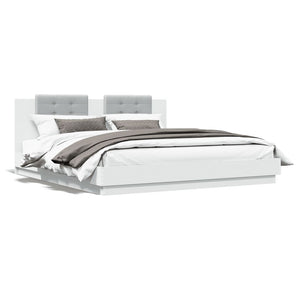 vidaXL Bed Frame with Headboard and LED Lights White 160x200 cm