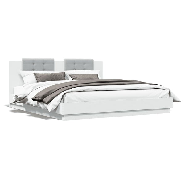 vidaXL Bed Frame with Headboard and LED Lights White 160x200 cm