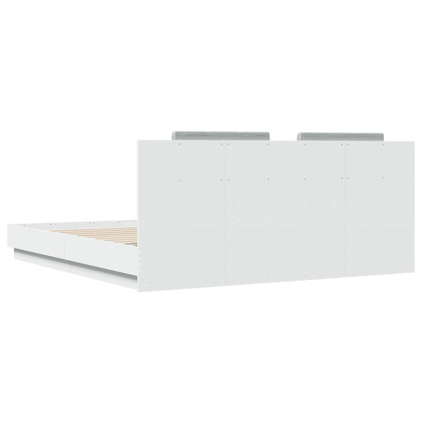 vidaXL Bed Frame with Headboard and LED Lights White 160x200 cm