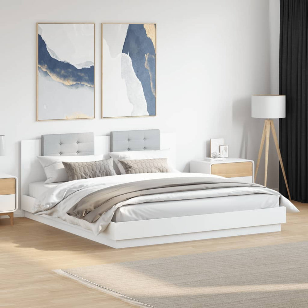 vidaXL Bed Frame with Headboard and LED Lights White 160x200 cm