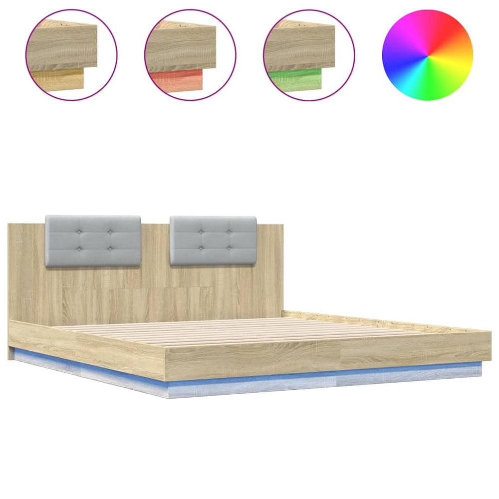 vidaXL Bed Frame with Headboard & LED Lights Sonoma Oak 160x200 cm