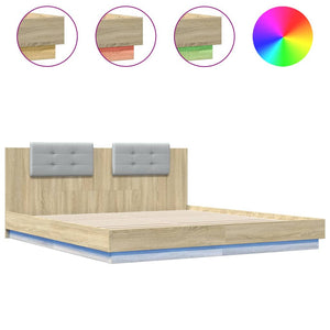 vidaXL Bed Frame with Headboard & LED Lights Sonoma Oak 160x200 cm